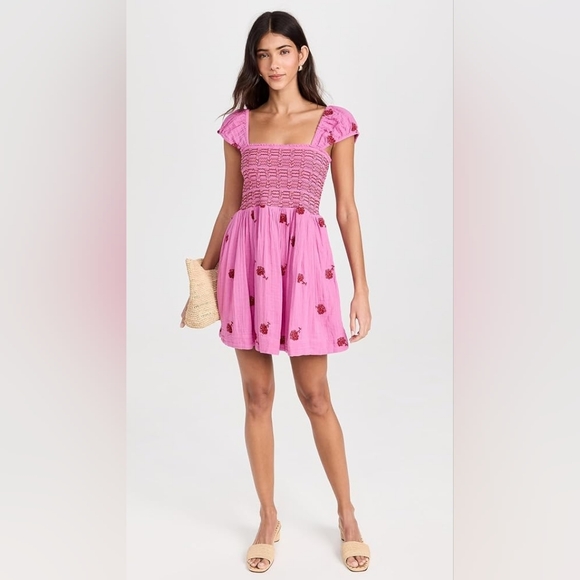 Free People TORY Embroidered Boho Mini Dress In L NWOT - Picture 1 of 12